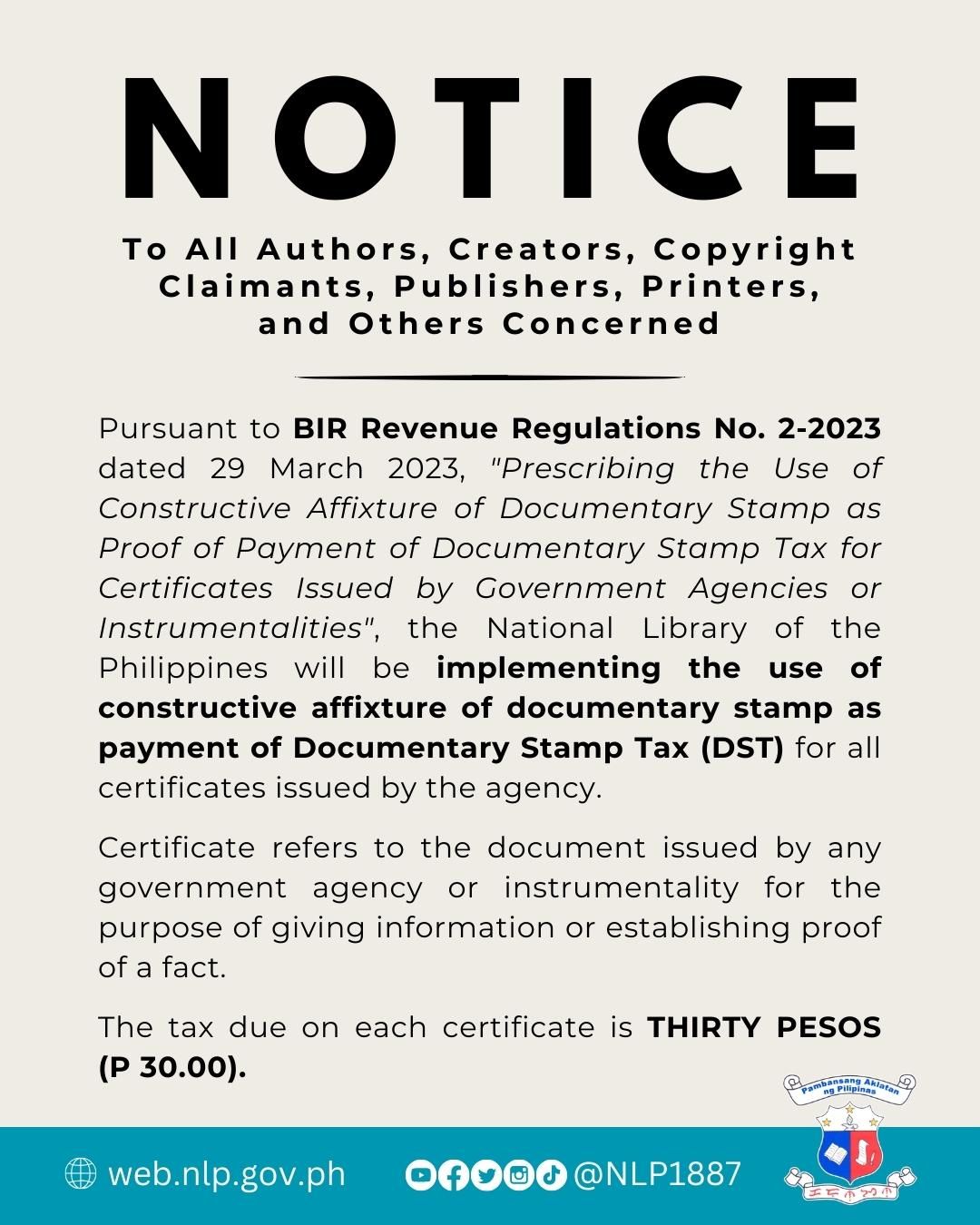 Notice Use of Constructive Affixture of Documentary Stamp